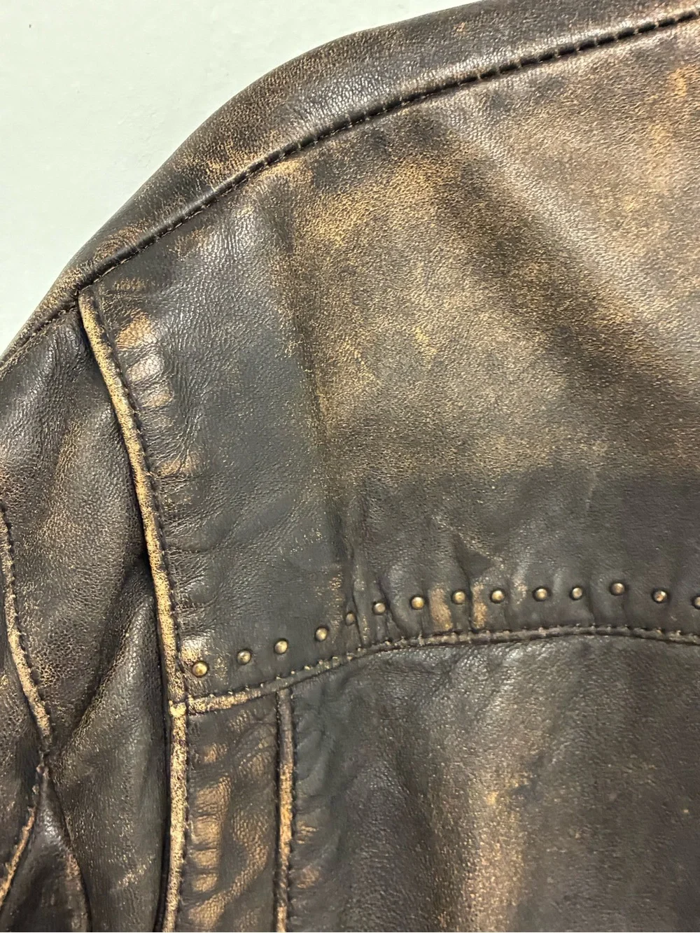John Varvatos Distressed Leather Biker Jacket Large